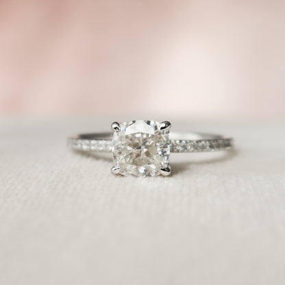1 CT Cushion Hidden Halo & Pave Moissanite Engagement Ring
