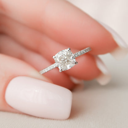 1 CT Cushion Hidden Halo & Pave Moissanite Engagement Ring