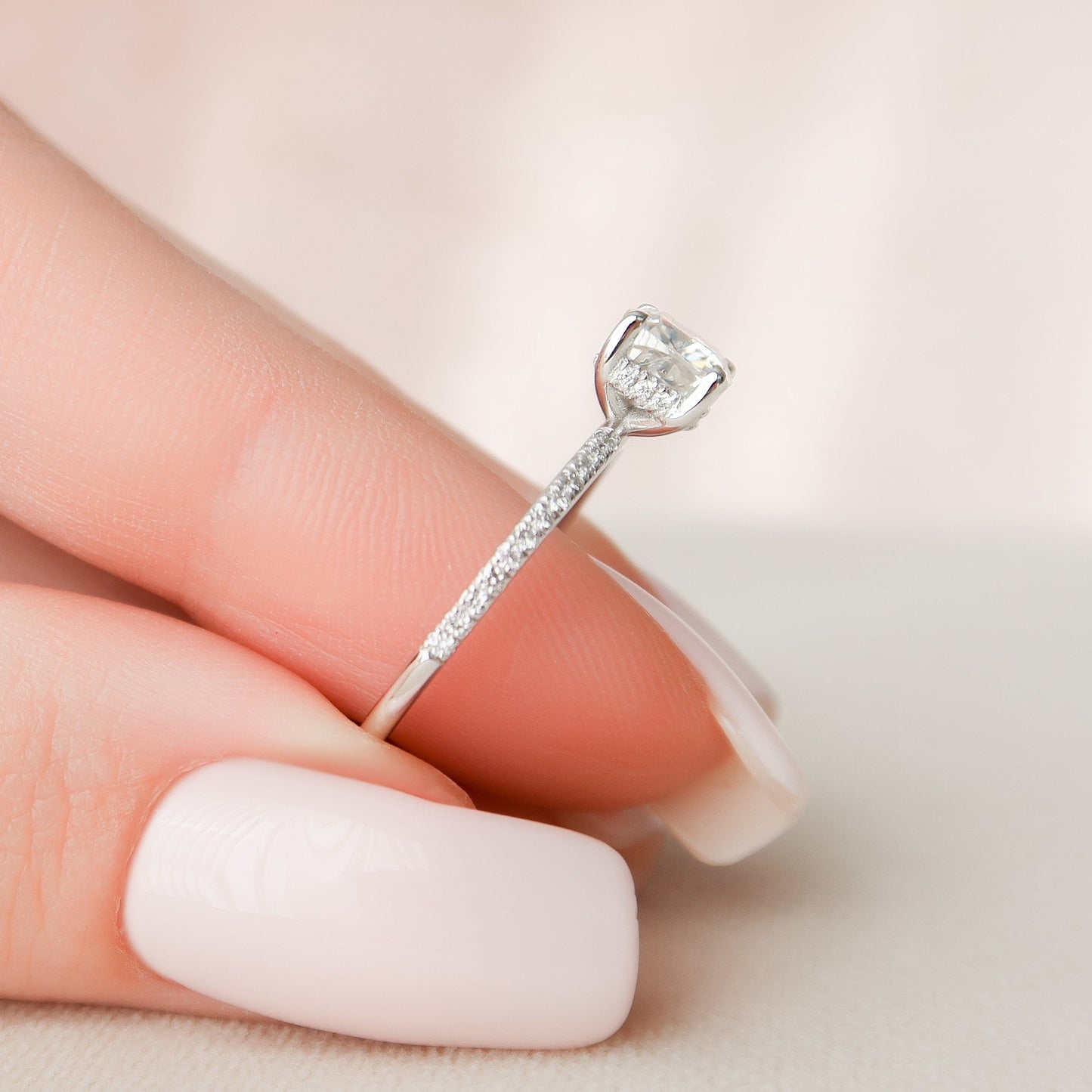 1 CT Cushion Hidden Halo & Pave Moissanite Engagement Ring
