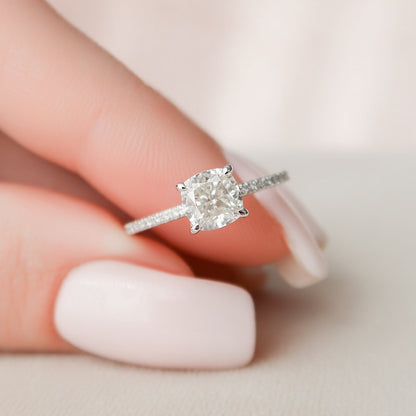 1 CT Cushion Hidden Halo & Pave Moissanite Engagement Ring
