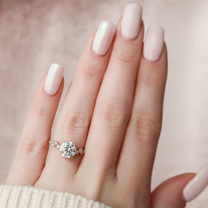 2 CT Round Hidden Halo & Pave Moissanite Engagement Ring