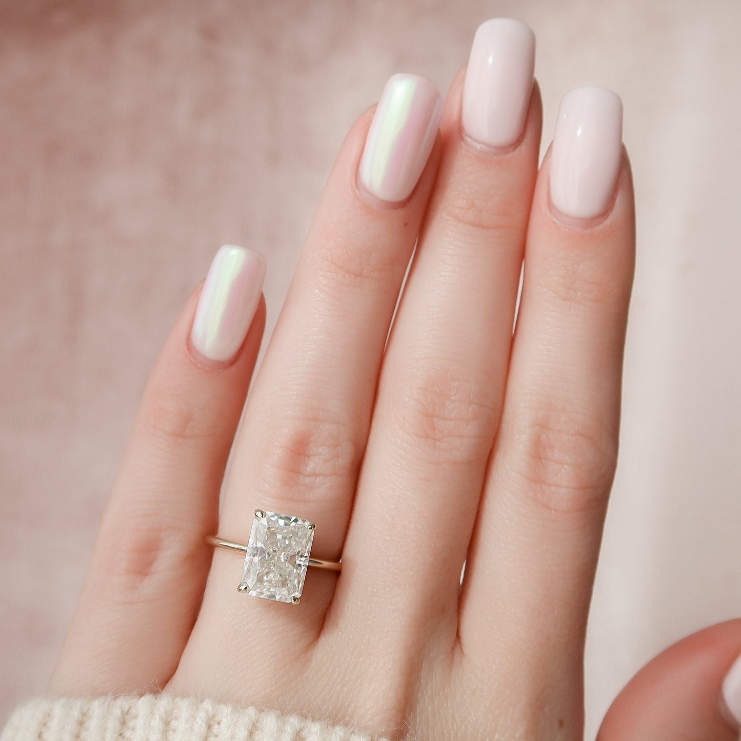 4.5 CT Radiant Hidden Halo Moissanite Engagement Ring