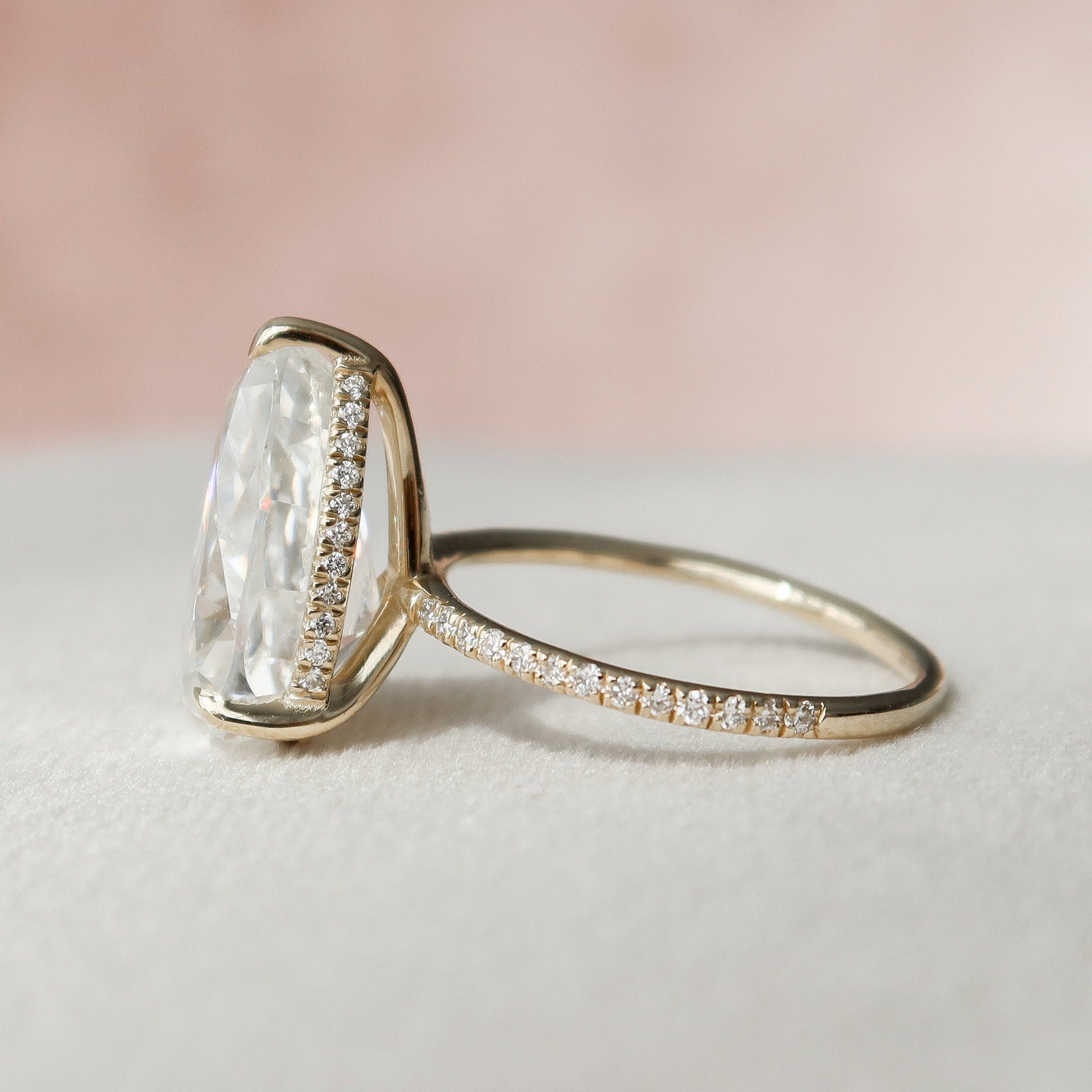 4.5 CT Pear Hidden Halo & Pave Moissanite Engagement Ring