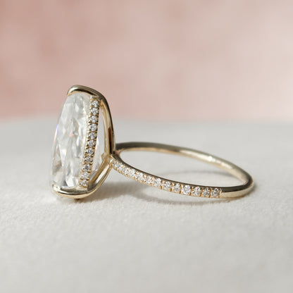 4.5 CT Pear Hidden Halo & Pave Moissanite Engagement Ring