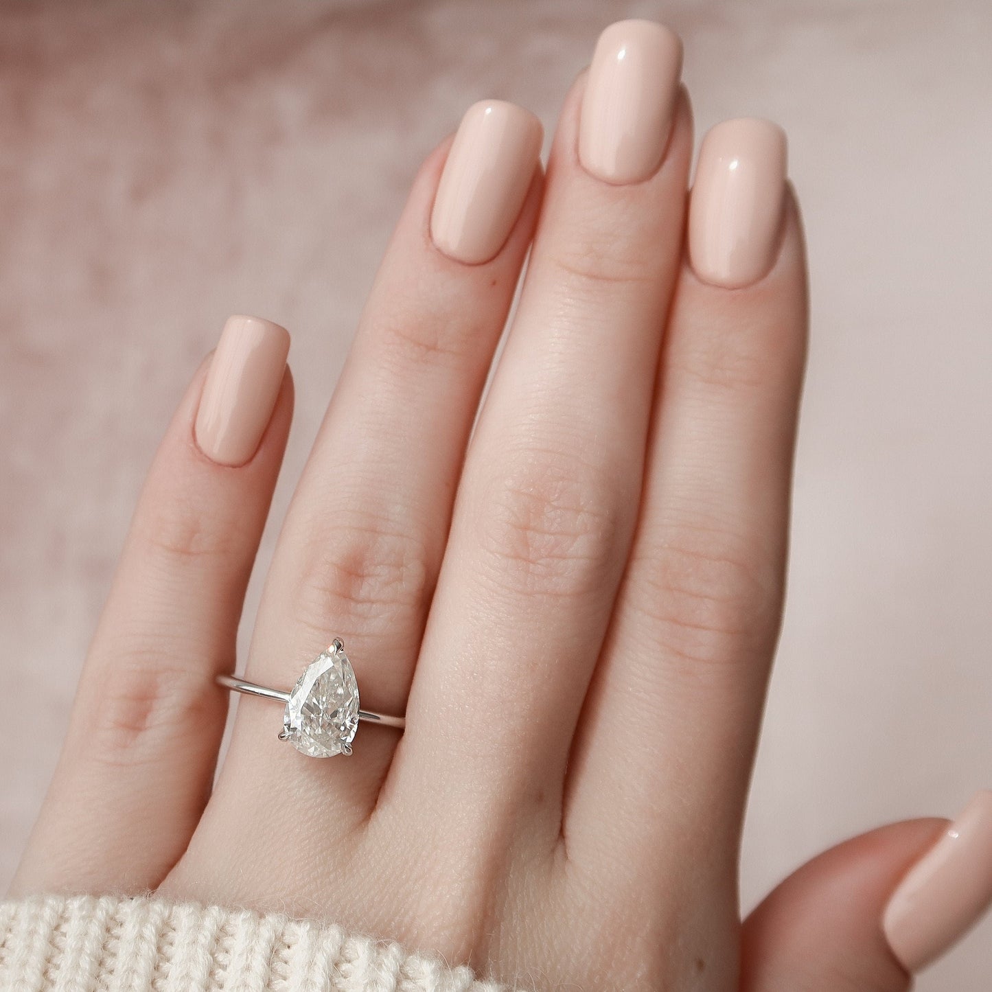 2 CT Pear Hidden Halo Moissanite Engagement Ring