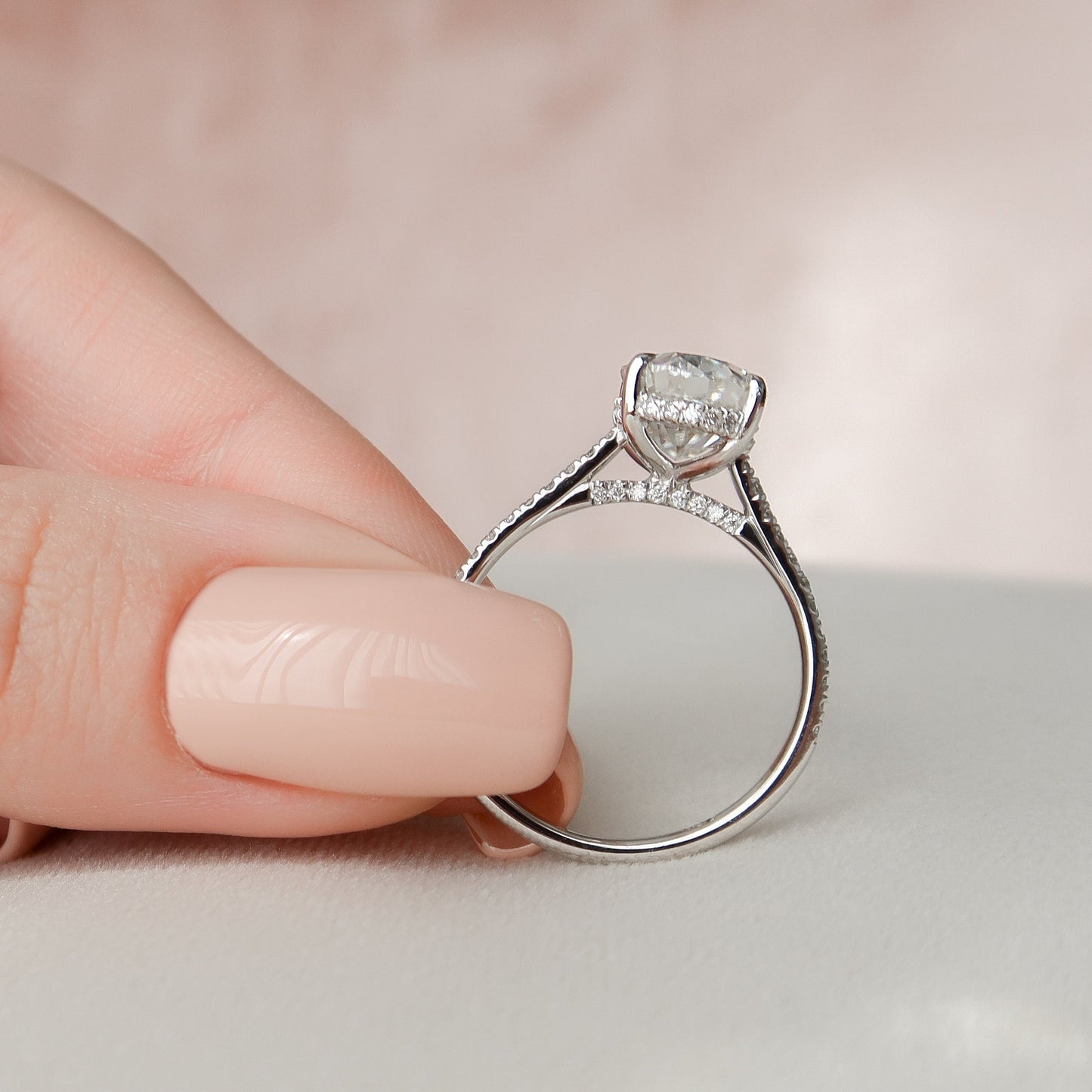 3 CT Oval Hidden Halo & Pave Moissanite Engagement Ring