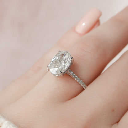 3 CT Oval Hidden Halo & Pave Moissanite Engagement Ring