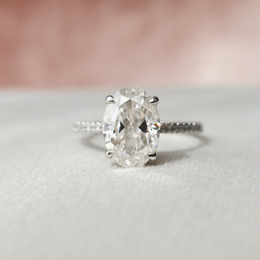 3 CT Oval Hidden Halo & Pave Moissanite Engagement Ring