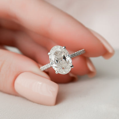 3 CT Oval Hidden Halo & Pave Moissanite Engagement Ring
