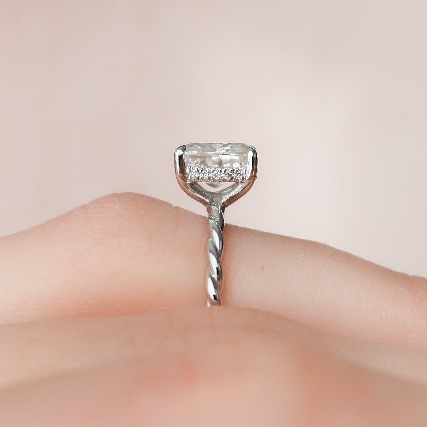 2 CT Elongated Cushion Hidden Halo Moissanite Engagement Ring