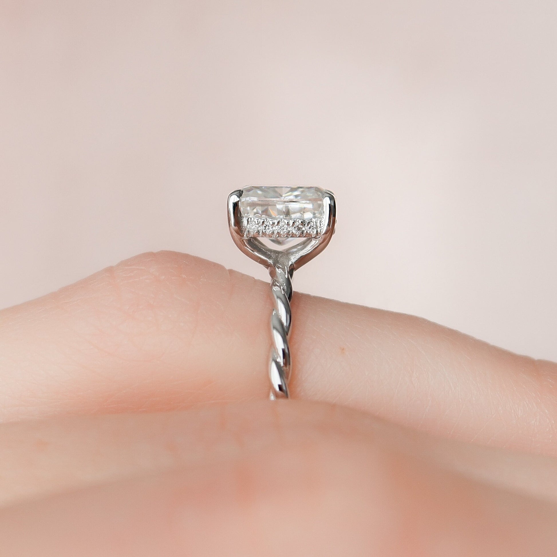 2 CT Elongated Cushion Hidden Halo Moissanite Engagement Ring