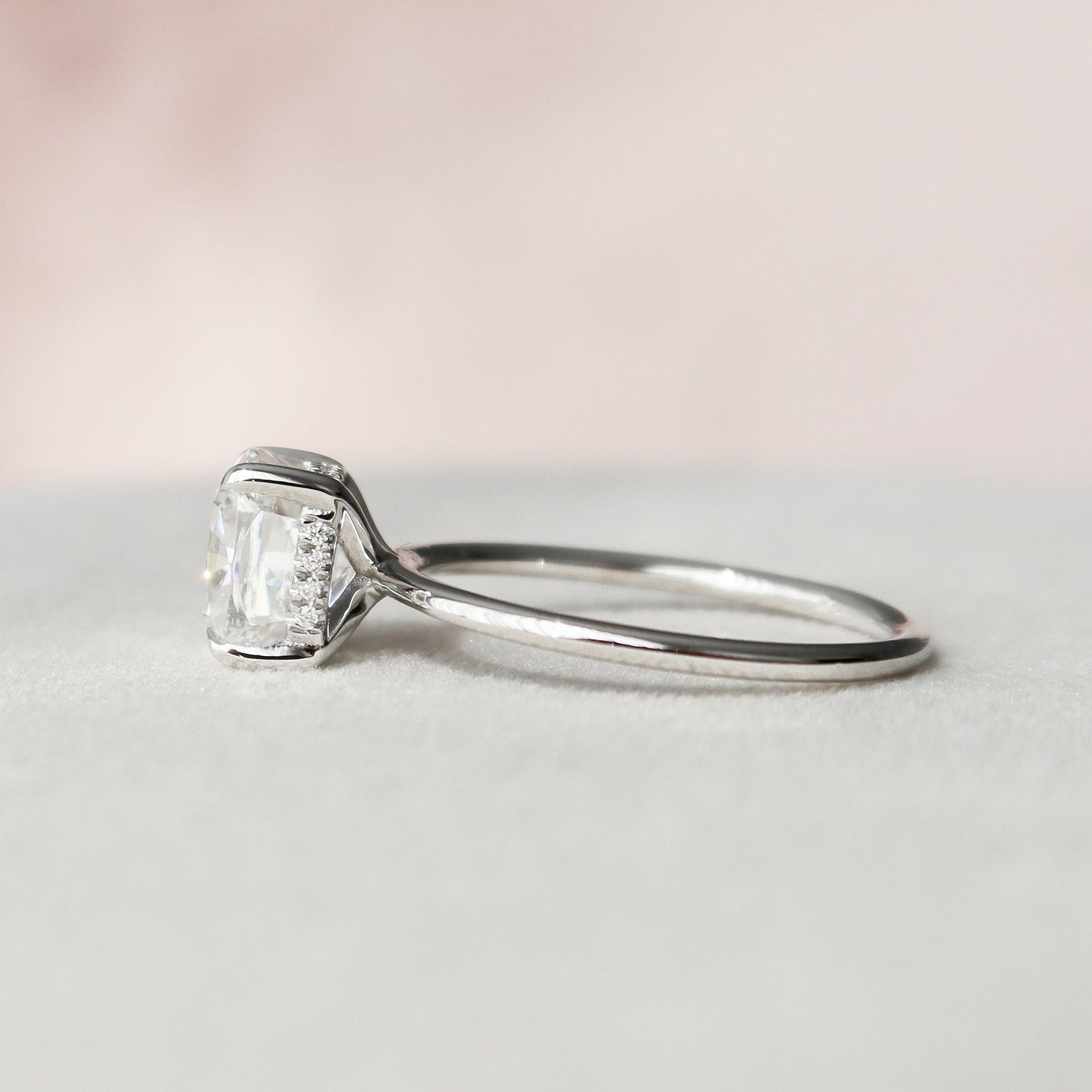3 CT Cushion Hidden Halo Moissanite Engagement Ring