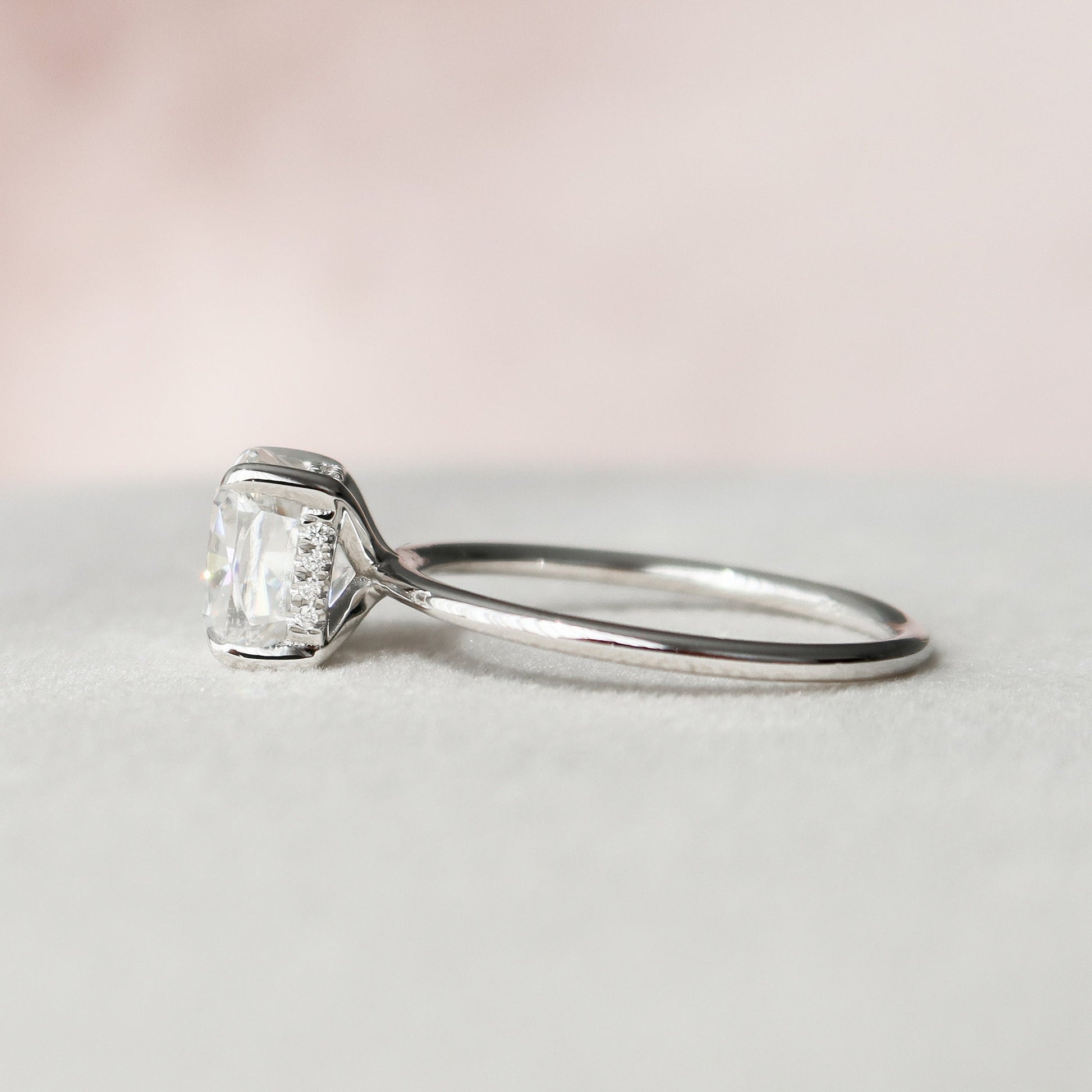 3 CT Cushion Hidden Halo Moissanite Engagement Ring