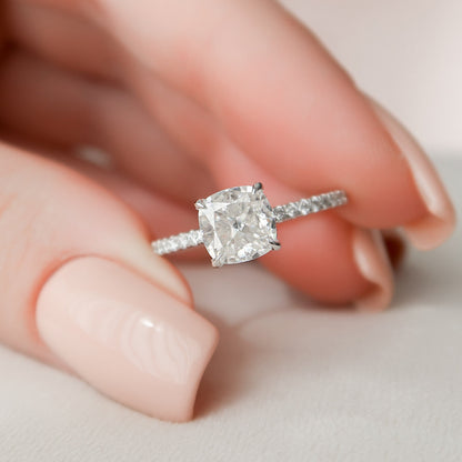 1.5 CT Cushion Hidden Halo & Pave Moissanite Engagement Ring