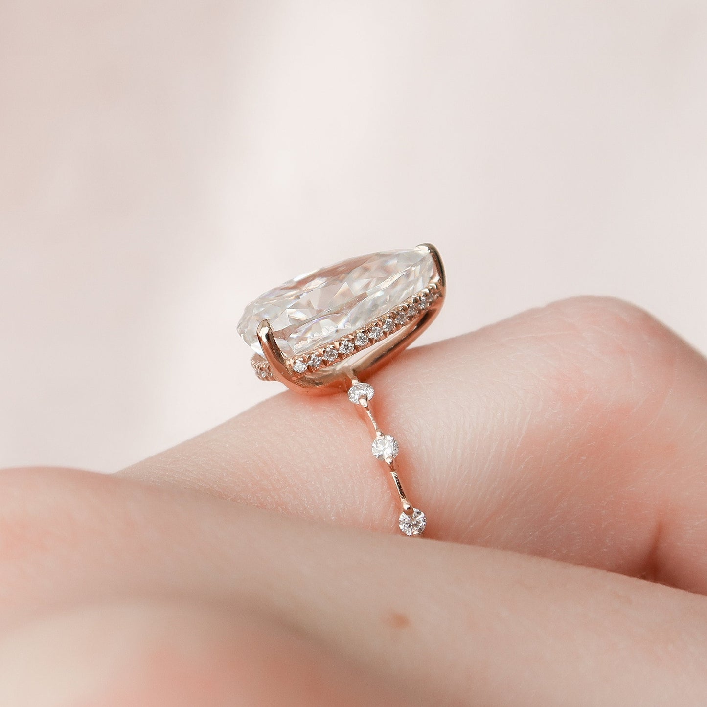 4 CT Pear Hidden Halo & Dainty Pave Moissanite Engagement Ring