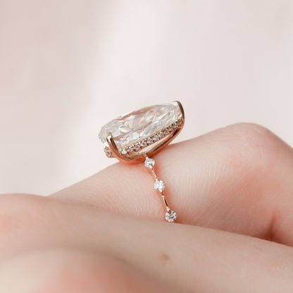4 CT Pear Hidden Halo & Dainty Pave Moissanite Engagement Ring