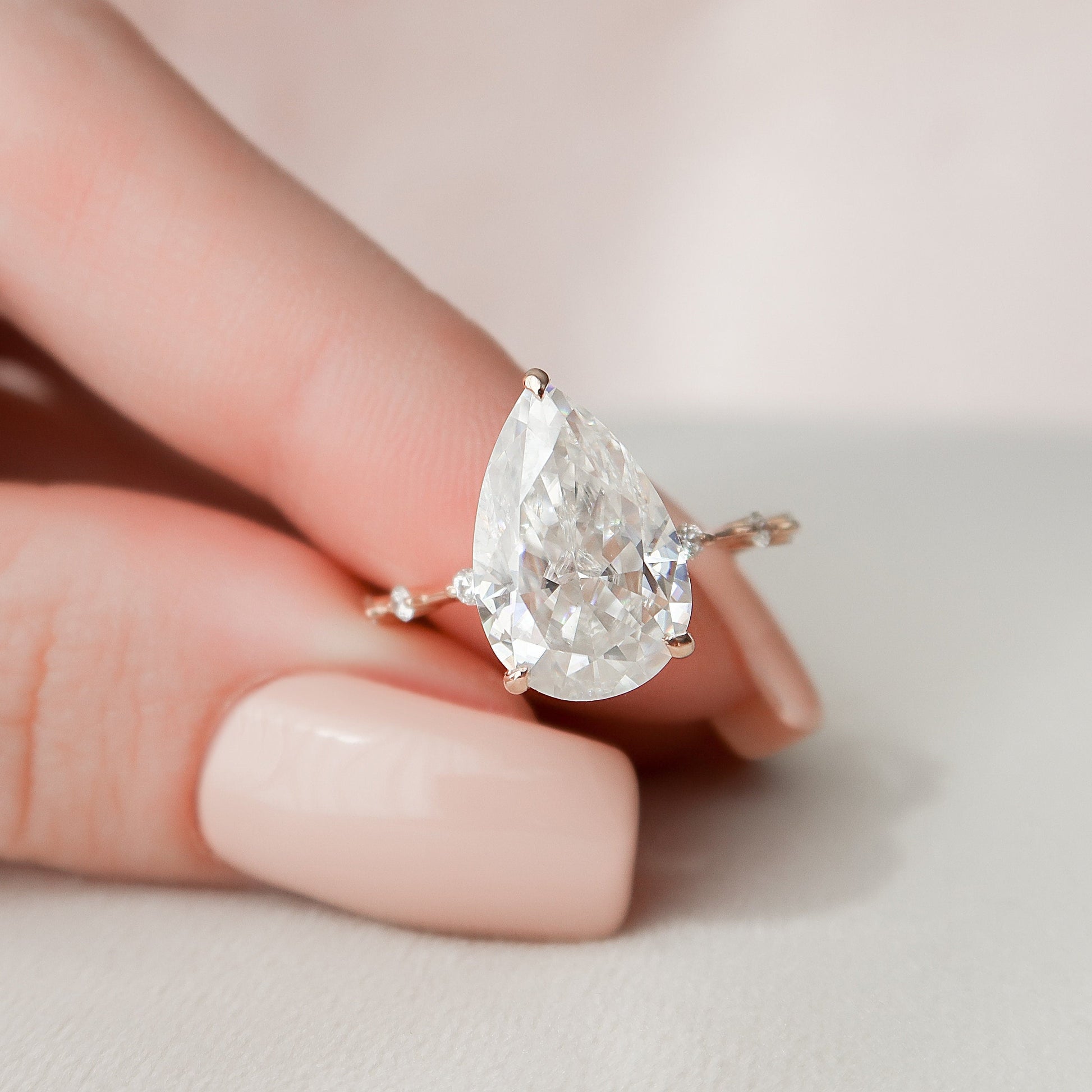4 CT Pear Hidden Halo & Dainty Pave Moissanite Engagement Ring