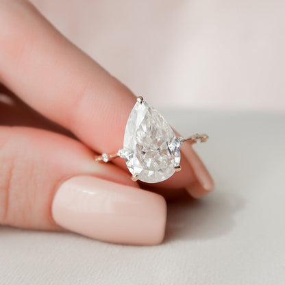 4 CT Pear Hidden Halo & Dainty Pave Moissanite Engagement Ring