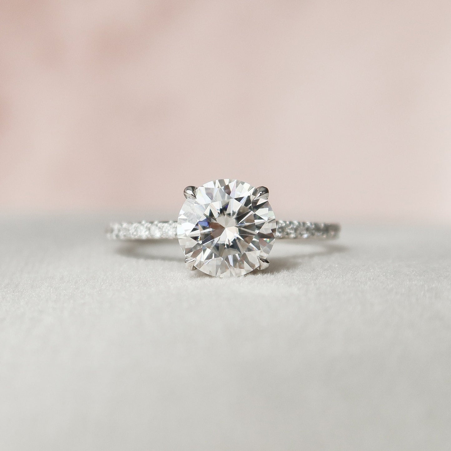 1.5 CT Round Hidden Halo & Pave Moissanite Engagement Ring