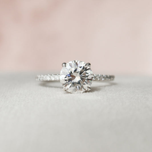 1.5 CT Round Hidden Halo & Pave Moissanite Engagement Ring