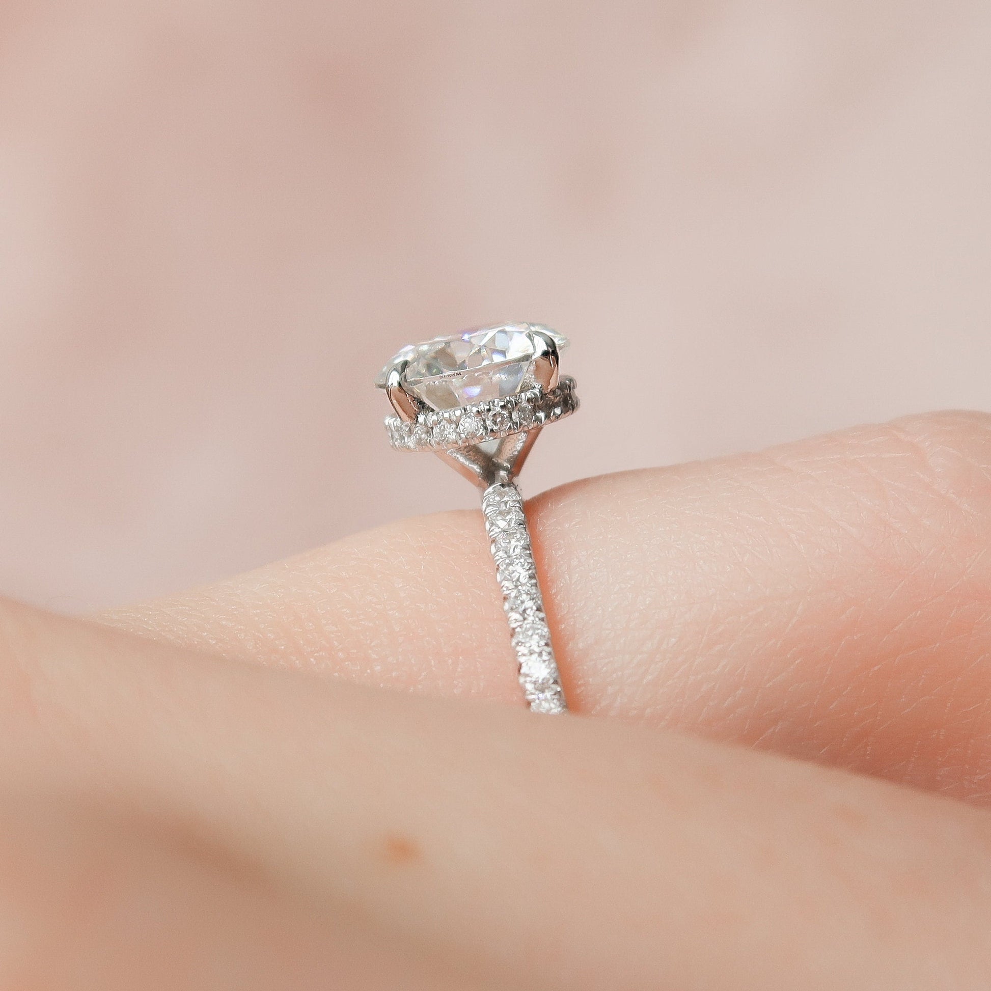 1.5 CT Round Hidden Halo & Pave Moissanite Engagement Ring