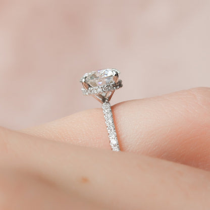 1.5 CT Round Hidden Halo & Pave Moissanite Engagement Ring