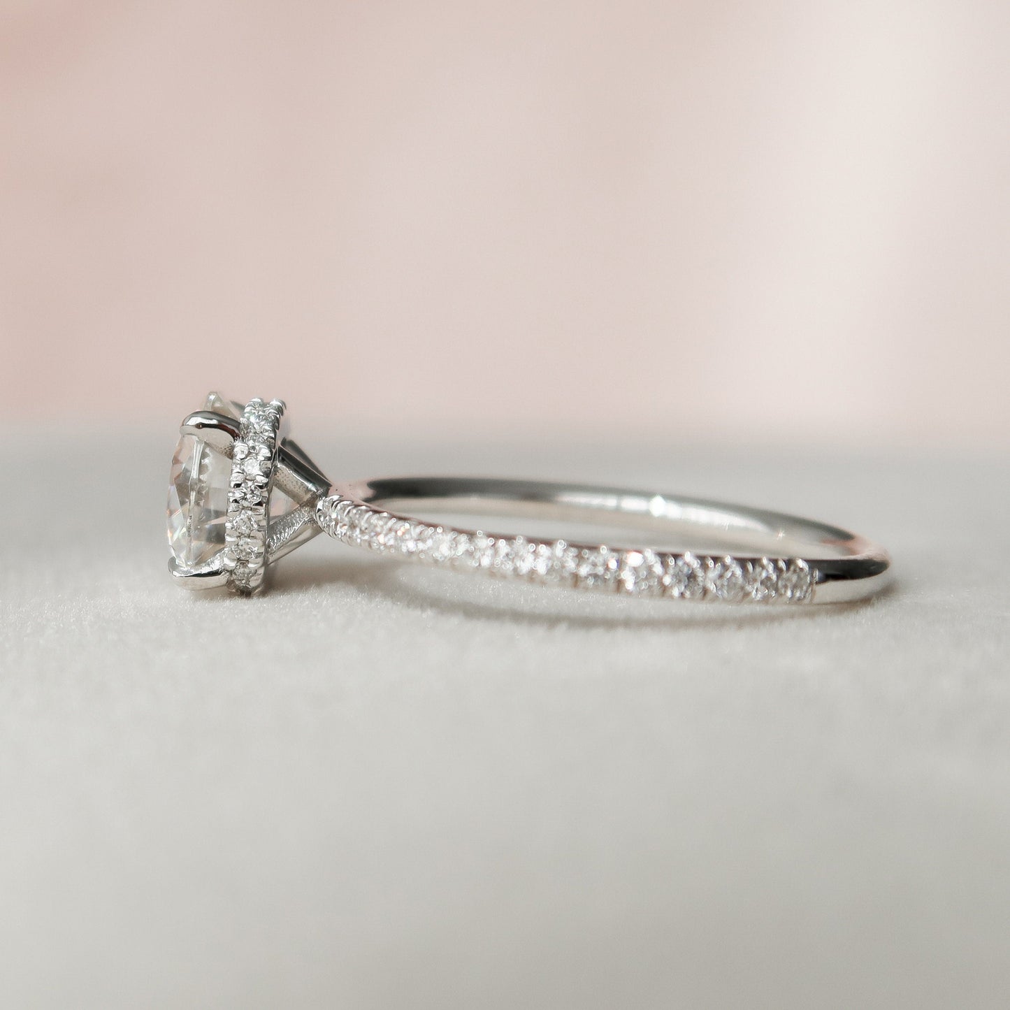 1.5 CT Round Hidden Halo & Pave Moissanite Engagement Ring