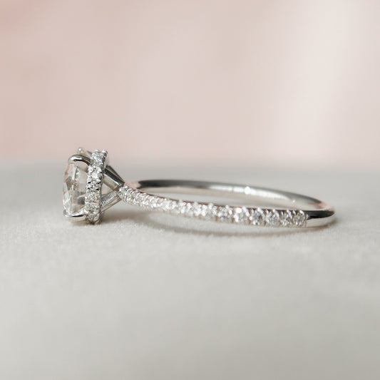1.5 CT Round Hidden Halo & Pave Moissanite Engagement Ring