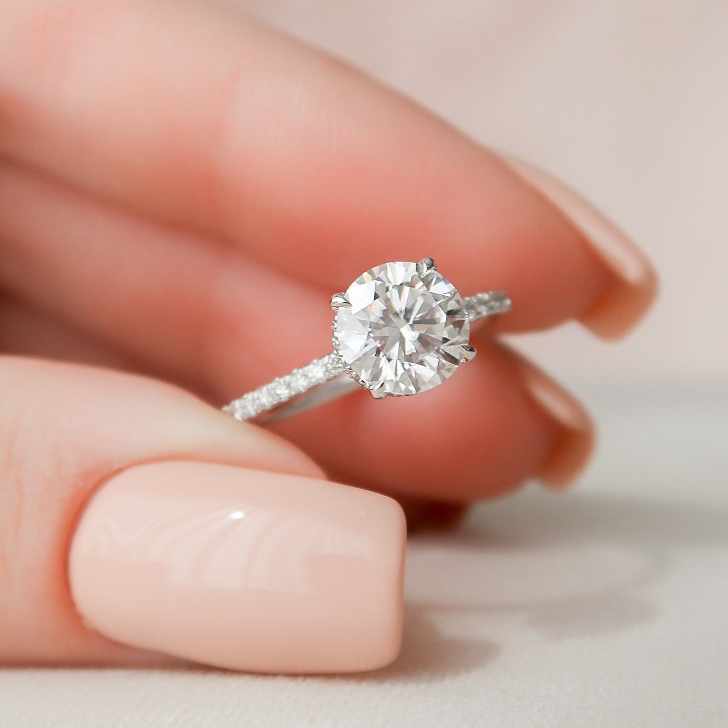 1.5 CT Round Hidden Halo & Pave Moissanite Engagement Ring