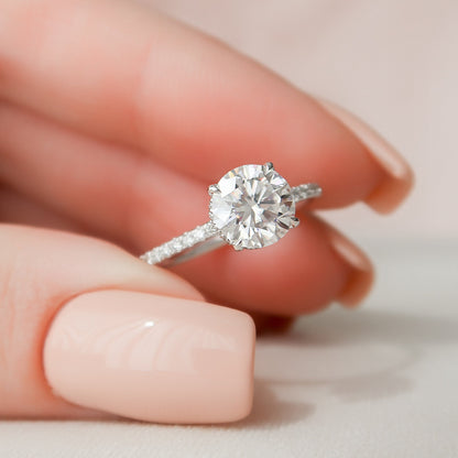 1.5 CT Round Hidden Halo & Pave Moissanite Engagement Ring
