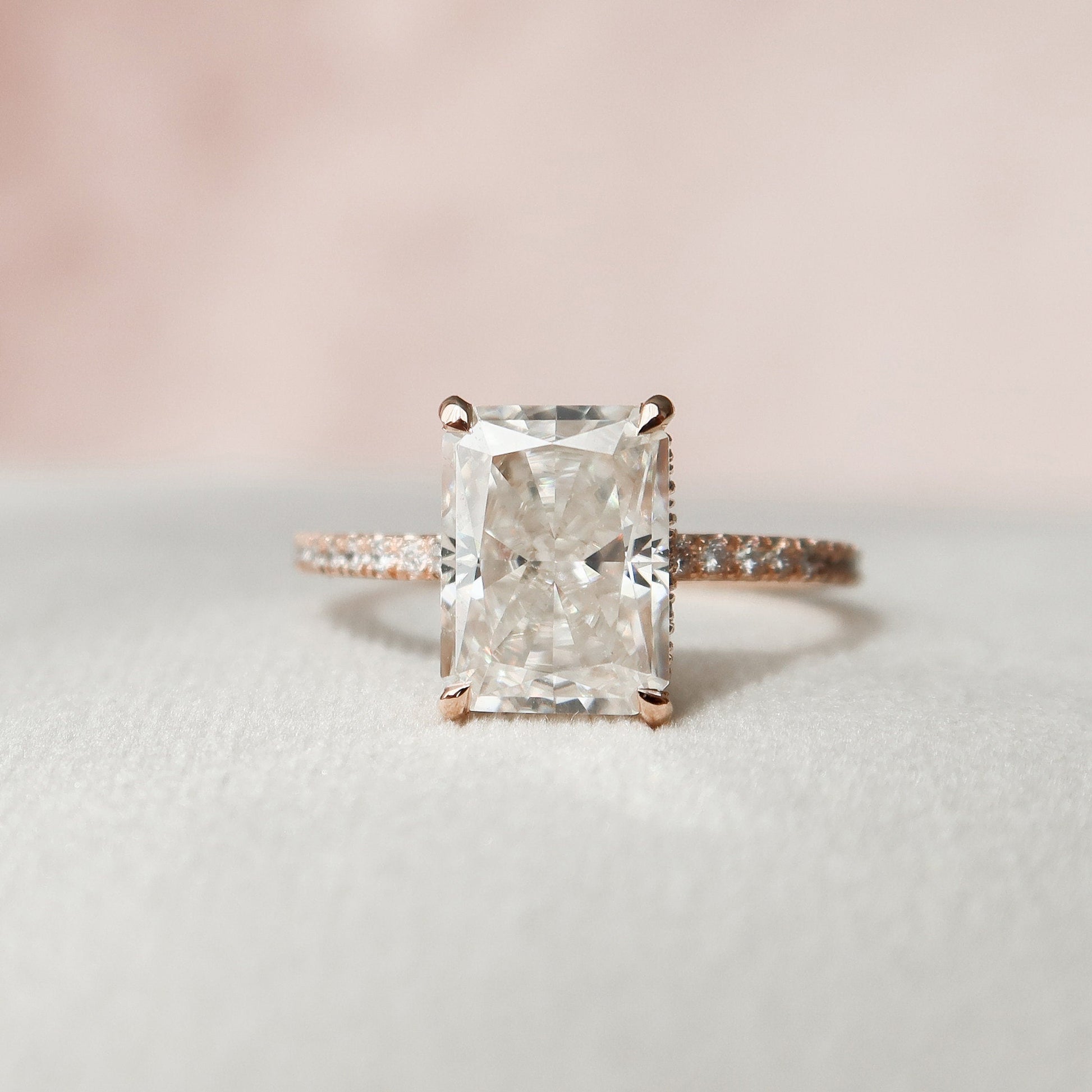 3 CT Radiant Hidden Halo & Pave Moissanite Engagement Ring