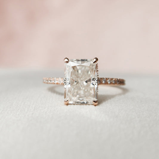 3 CT Radiant Hidden Halo & Pave Moissanite Engagement Ring