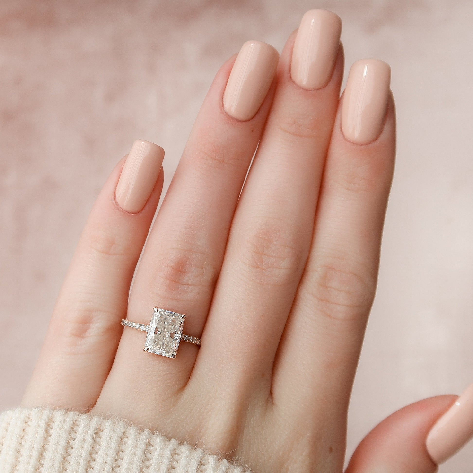 3 CT Radiant Hidden Halo & Pave Moissanite Engagement Ring