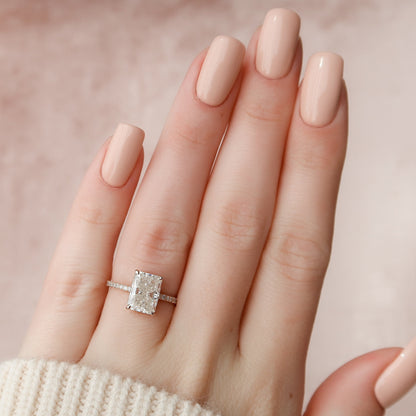 3 CT Radiant Hidden Halo & Pave Moissanite Engagement Ring