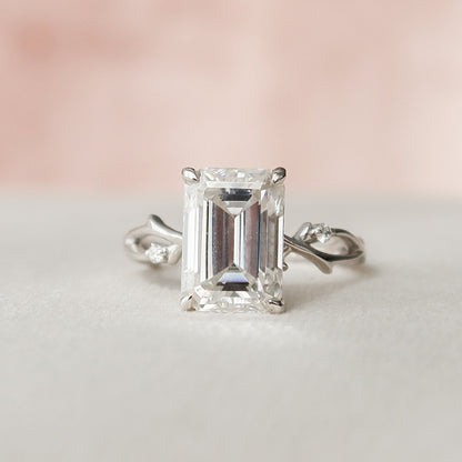 4 CT Emerald Twig Pave Moissanite Engagement Ring