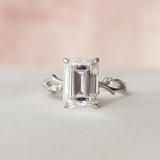 4 CT Emerald Twig Pave Moissanite Engagement Ring