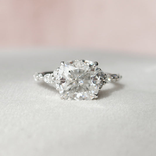 3.5 CT Cushion Cluster Moissanite Engagement Ring