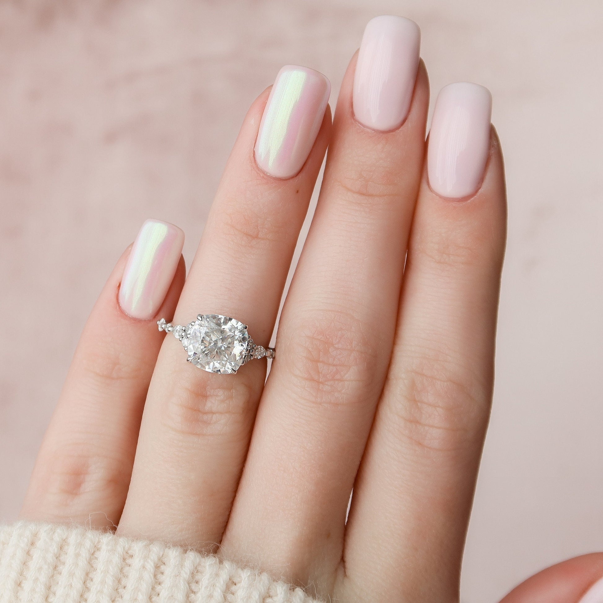 3.5 CT Cushion Cluster Moissanite Engagement Ring