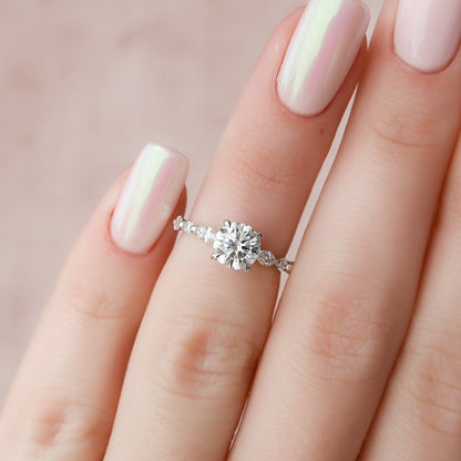 1 CT Round Hidden Halo Dainty Pave Moissanite Engagement Ring