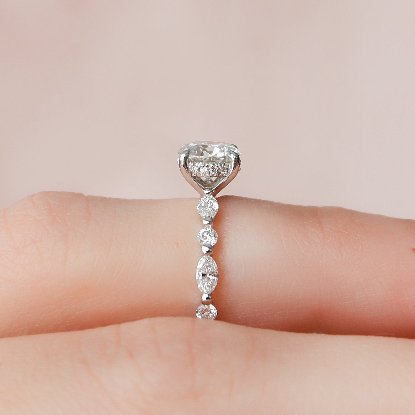 1 CT Round Hidden Halo Dainty Pave Moissanite Engagement Ring