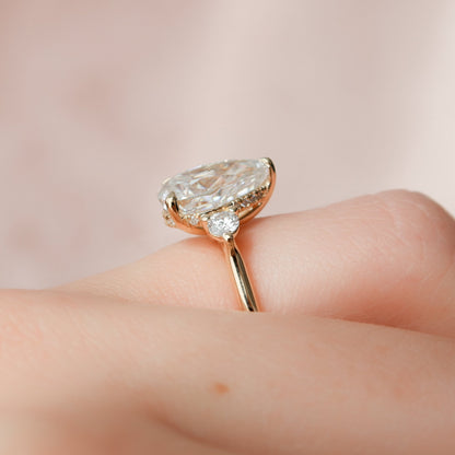 2 CT Pear Three Stone & Hidden Halo Moissanite Engagement Ring