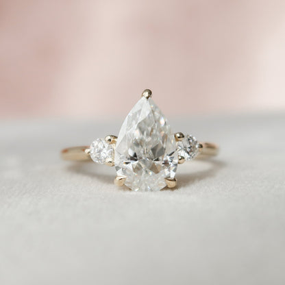 2 CT Pear Three Stone & Hidden Halo Moissanite Engagement Ring