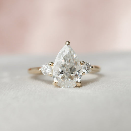 2 CT Pear Three Stone & Hidden Halo Moissanite Engagement Ring