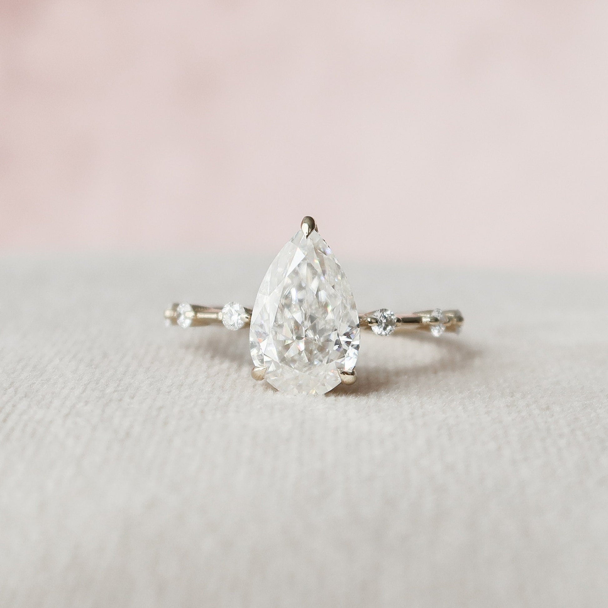 2 CT Pear Hidden Halo & Dainty Pave Moissanite Engagement Ring