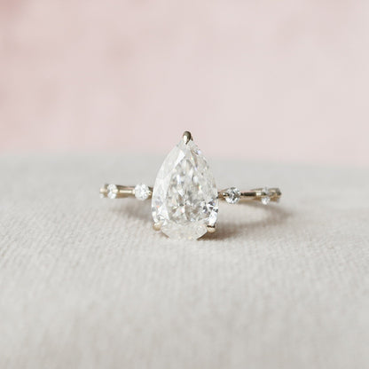 2 CT Pear Hidden Halo & Dainty Pave Moissanite Engagement Ring