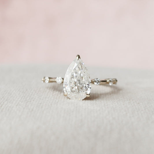 2 CT Pear Hidden Halo & Dainty Pave Moissanite Engagement Ring