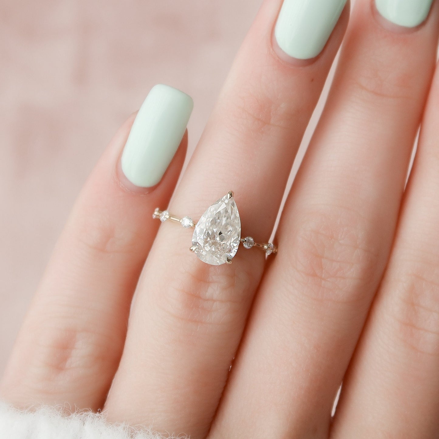 2 CT Pear Hidden Halo & Dainty Pave Moissanite Engagement Ring