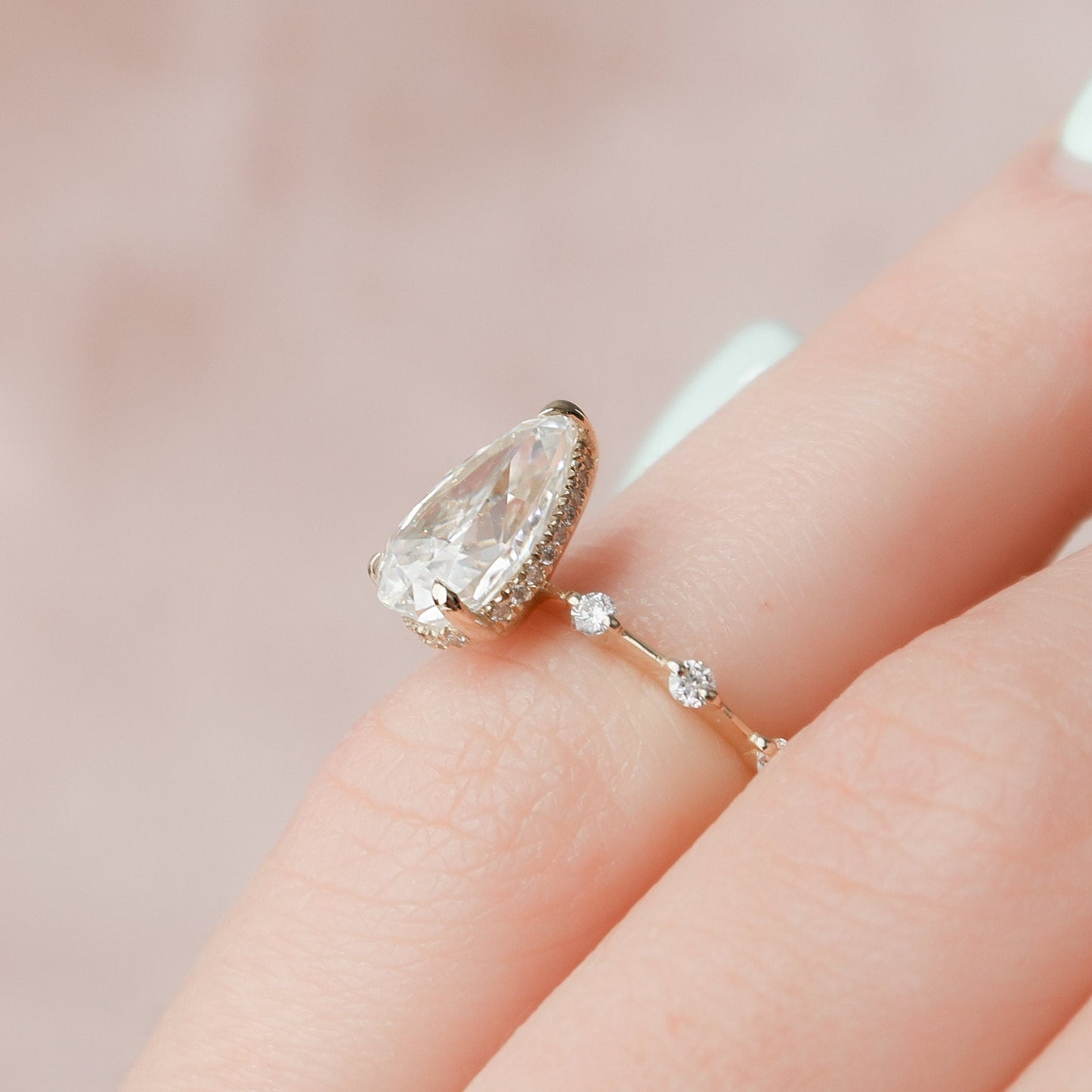 2 CT Pear Hidden Halo & Dainty Pave Moissanite Engagement Ring