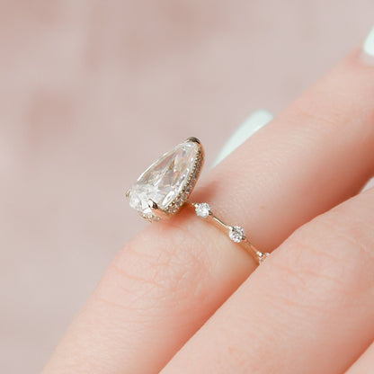 2 CT Pear Hidden Halo & Dainty Pave Moissanite Engagement Ring