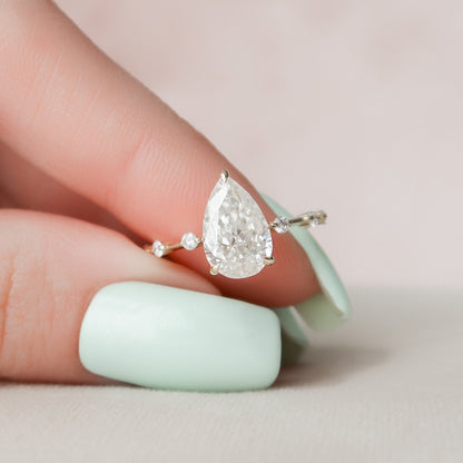 2 CT Pear Hidden Halo & Dainty Pave Moissanite Engagement Ring